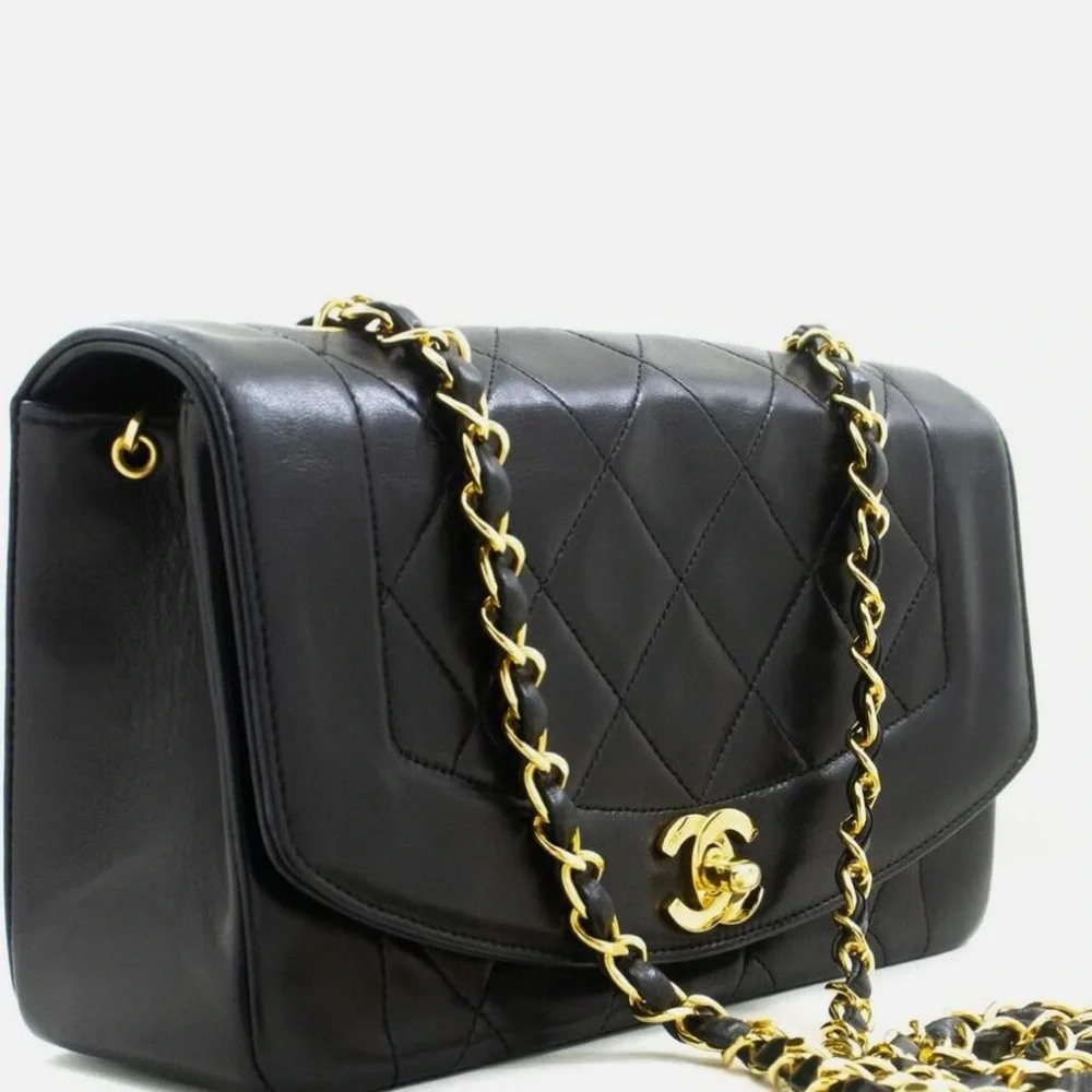 Vintage Chanel Diana Lambskin Chain Shoulder Bag Black Small